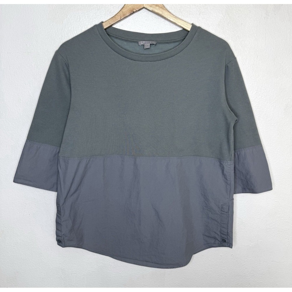 COS Blue Gray Mixed Media Top Women's EU XS Button Sleeve Shirt Minimalist
